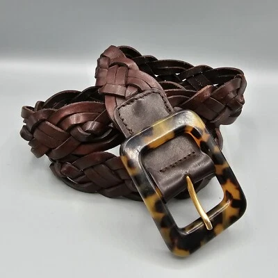 Cinturón Trenzado Mujer Cuero Marrón Imitación Carey Hebilla Ajustable Hasta 36" Foto 1 de 4