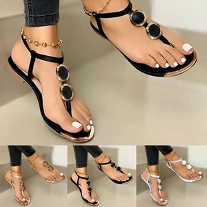 Summer Womens Flip-Flops Open Toe Casual Shoes Flats Buckle Strap Roman Sandals - Picture 1 of 20