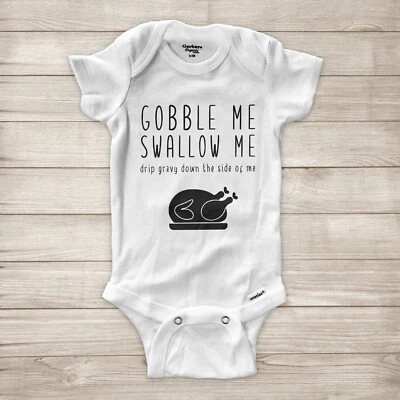 Gobble Me Swallow Me Día del Pavo Divertido Día de Acción de Gracias Vacaciones Bebé Infantil Body Foto 1 de 2