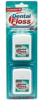CLARADENT 2x PACK 50M DENTAL FLOSS MINT WAX TREATED REMOVE PLAQUE WITHOUT SHREDDING CLARAD