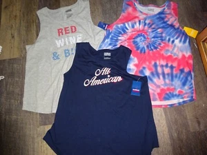 Lot of 3 USA patriotic red white blue 4th of july tank top shirt  women's LARGE - Picture 1 of 7