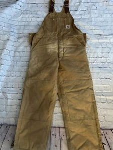 Carhartt USA BQ186 Insulated BRN Duck DBL Knee Work Bib Overalls Men's 38x30 - Picture 1 of 8