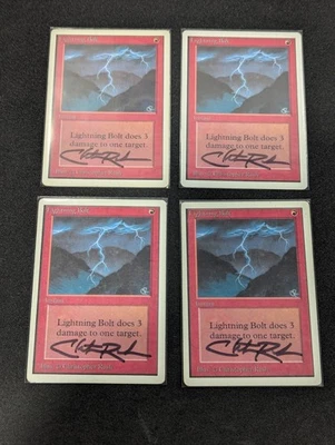 Lightning Bolt Playset 4x Unlimited Christopher Rush Auto Signed MtG Magic - Image 1 of 2