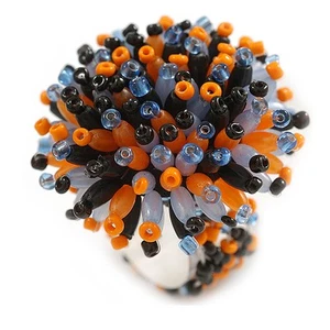 40mm Diameter/Orange/Black/Lilac Glass Bead Daisy Flower Flex Ring - Size S/M - Picture 1 of 6