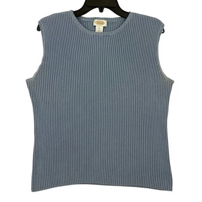 Talbots Ribbed Sleeveless Sweater Top Womens Size XL Blue Pullover Pima Cotton - Image 1 of 4
