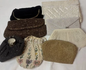 Lote de 9 bolsos de mano de noche con cuentas pesadas Richere Hong Kong Japón de colección - Imagen 1 de 23