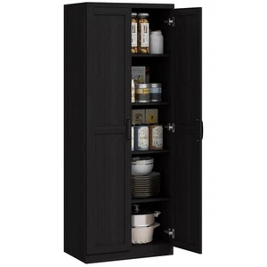 63" Rustic 2-Door Kitchen Freestanding Storage Cabinet Pantry Shelves, Brown - Picture 1 of 11