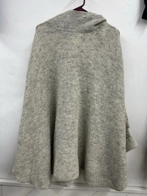 Icelandic Sweater Womens Wool Poncho Ice Knit Hooded Kidka Solid Tan OS - Image 1 of 4