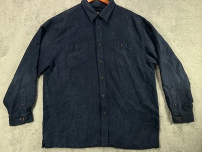 CONSENSUS Sportswear Mens XL Navy Faux Suede Blue Shirts Button Up Long Sleeve - Image 1 of 4