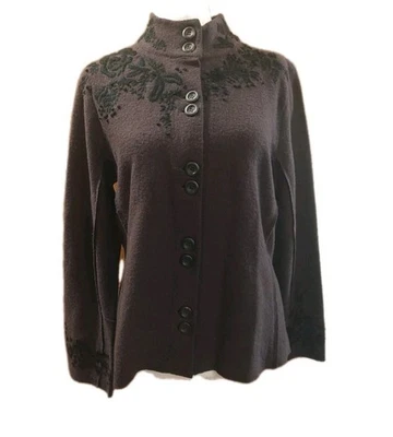 Chaqueta para mujer J. Jill talla pequeña 100 % lana marrón fieltro bordado núcleo de cabaña Foto 1 de 4