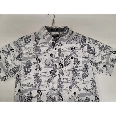 Mens Short Sleeve Button Down Novelty Print Shirt Surfer Hula VINTAGE Large - Image 1 of 4