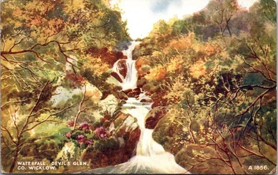 IRELAND 1955 POSTAL AIRMAIL COLOR POSTCARD WATERFALL ADDR USA & CANC LONGPHORT - Image 1 of 2