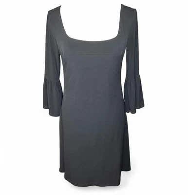 Mujer Vestido Negro Manga Campana M Cuello Cuadrado LBD Cóctel Fiesta Noche Conjunto Foto 1 de 4