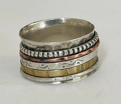 Sundance Catalog Sterling Silver Spinner 12MM Wide Band Ring Size 9 - Image 1 of 4