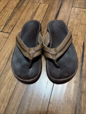 Сандалии мужские Olukai Mea Ola коричневые кожаные размер США 10 ЕВРО 43 желтовато-коричневые темно-яванские пляжные - Изображение 1 из 4