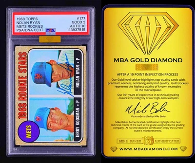 Nolan Ryan 1968 Topps Mets Rookies assinado #177 PSA 2 automático 10 MBA centralizado no ouro - Imagem 1 de 3