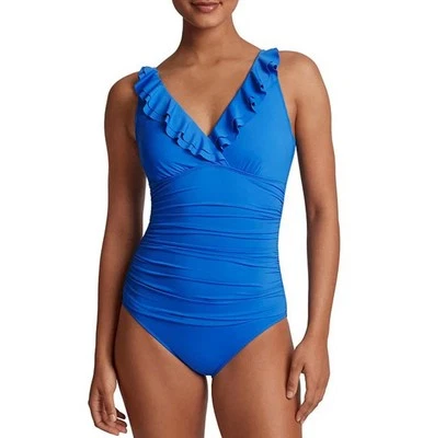 Lauren Ralph Lauren Beach Club Underwire Ruffle One Piece Swimsuit Sz 6 Blue - Image 1 of 4