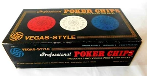 VINTAGE 100 FICHES POKER PROFESSIONALI STILE VEGAS 1976 GIOCHI PERSONALIZZATI CON 2 RACKS  - Foto 1 di 6