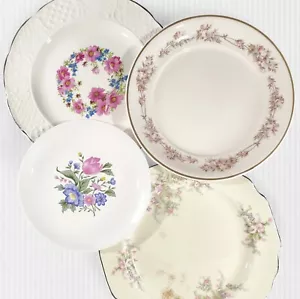 4 Shabby Farmhouse Granny Mismatched Plates Gallery Wall Collection Crazed - Picture 1 of 11