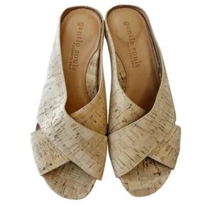 Gentle Souls by Kenneth Cole Gisele Cork X-Band Slide Wedge Sandals Women's 9M - Picture 1 of 11