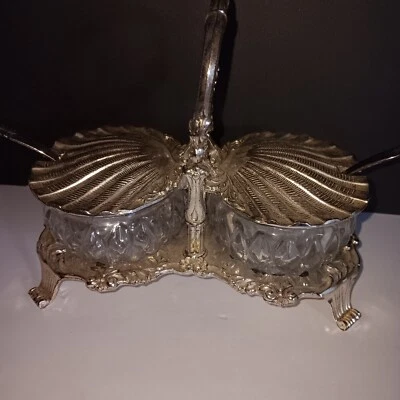 Vintage Relish/ Condiment Serving Dish. Crystal And Silverplate. Made In Japan. - Image 1 of 4