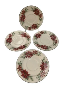 Totally Today Christmas Holly and Poinsettia Saucers Only X 4 Retired 6.5" - Picture 1 of 2