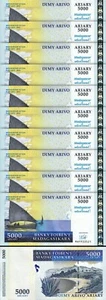 Madagascar 5000 Ariary 2007 - 2012, UNC, 10 Pcs LOT, Consecutive, Comm. P-94, - Picture 1 of 5