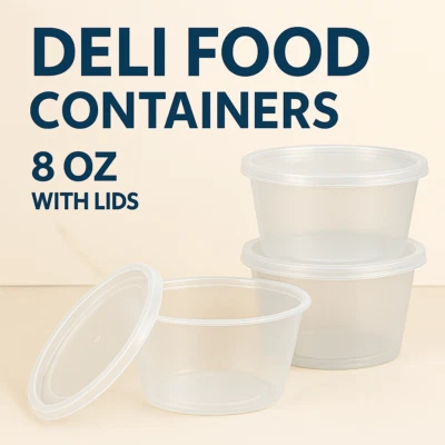 96 Sets 8 oz Deli Plastic Food Storage Microwavable Reusable Containers With Lid - Image 1 of 4