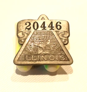 1927 Illinois Licensed Chauffeur Badge Tag Pin - Picture 1 of 3