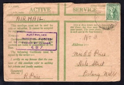 AUSTRALIA WW2 Militar 1944 Cubierta Censurada a Botánica NSW Foto 1 de 2