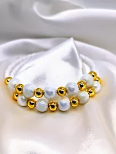 Perlenarmband 18 Karat Gold und Porzellan - Bild 1 von 2
