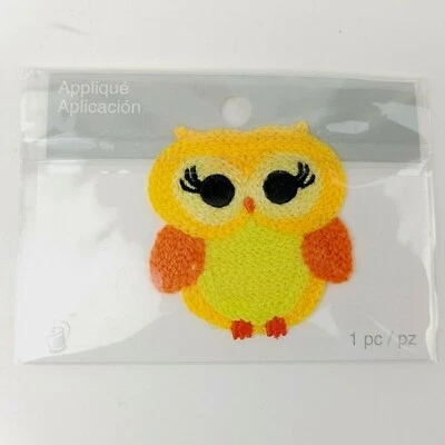 Owl Crocheted Iron On Applique Children Babies Baby Clothing 2" Yellow Orange - Image 1 of 3