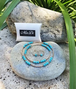 Tobillo elástico y pulsera con pendientes a juego, relleno de oro rosa 14K 1/20. - Imagen 1 de 8