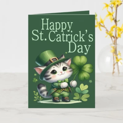 Happy St. CATrick's Day! - 5.5" x 8.5" Greeting Card with Writing Space Inside - Image 1 of 4