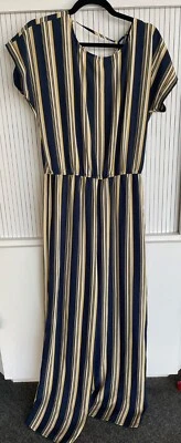 NWT Ambiance Blue Yellow White Stripe Cap Sleeve Jumpsuit L - Image 1 of 4