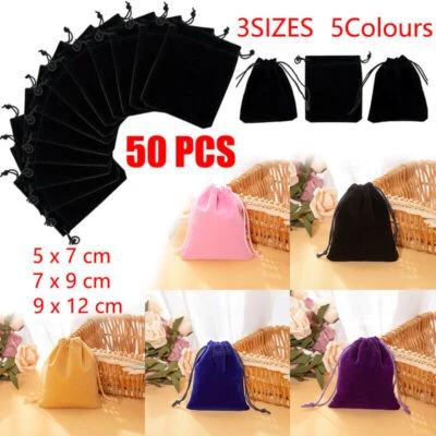 50X Small Velvet Cloth Drawstring Bags Gift Bag Jewelry Ring Pouch Earring Favor - image 1 of 4