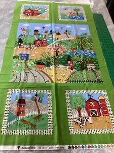 Farm Rural Scene by Mom and Fabric Panel Cotton Fabric 24”  by WOF 43” - Picture 1 of 3