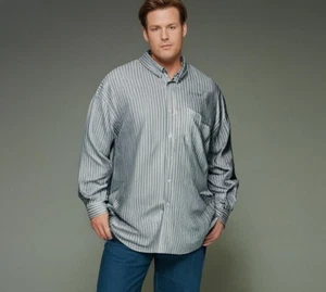 Lands' End Shirt Casual Button Up Mens Size 4XL Long Sleeve White/Gray Stripes - Picture 1 of 6