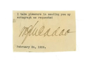 WILLIAM G McADOO signiert 1926 Schnitt SEKRETÄR DES FINANZMINISTERIUMS - Bild 1 von 2