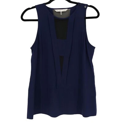 Trina Turk Devera Tank Top Silk Navy Blue Sleeveless Sheer Panel Blouse Small - Image 1 of 4