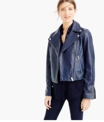 J. Crew Collection Leather Moto Jacket Navy, Size 2 - Image 1 of 4