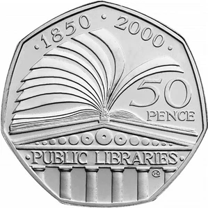 2000 Großbritannien 50p Münze Öffentliche Bibliotheken Selten 50 Pence Stück - Bild 1 von 1