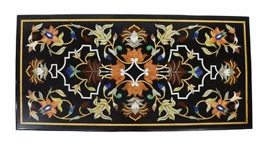 3'x2' black Marble table Top center flower pietra Dura inlay room antique item - Image 1 of 4