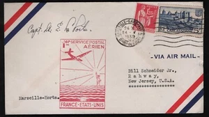 Capt. A.E. La Porte Pan American flown cover Marseille to Horta Azores 1939 - Picture 1 of 2