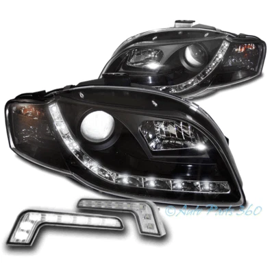 For 06-08 Audi A4 Quattro B7 LED Strip Projector Black Headlight Lamp+Bumper DRL - Image 1 of 4