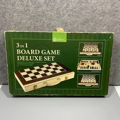 Vintage The Works 3 in 1 Games Wooden Backgammon Chess Draughts Set Read Desc - Image 1 of 4