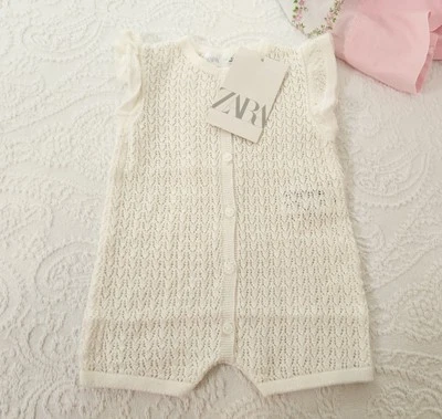 NWT ZARA BABY CROCHET KNIT FLUTTER SLEEVE ROMPER 1/3 & 6/9 MONTHS - Image 1 of 4