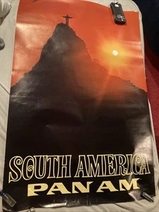 RARO poster vintage 1969 originale PAN AM Sud America Rio VIAGGI compagnie aeree 42x28 - Foto 1 di 20