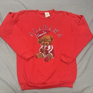 Vintage Alabama  Teddy Bear Red Crewneck Sweatshirt Size Large USA - Picture 1 of 9