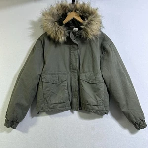 NEW Aeropostale Womens Olive Green Faux Fur Trimmed Hood Jacket Size M Fur Lined - Picture 1 of 10